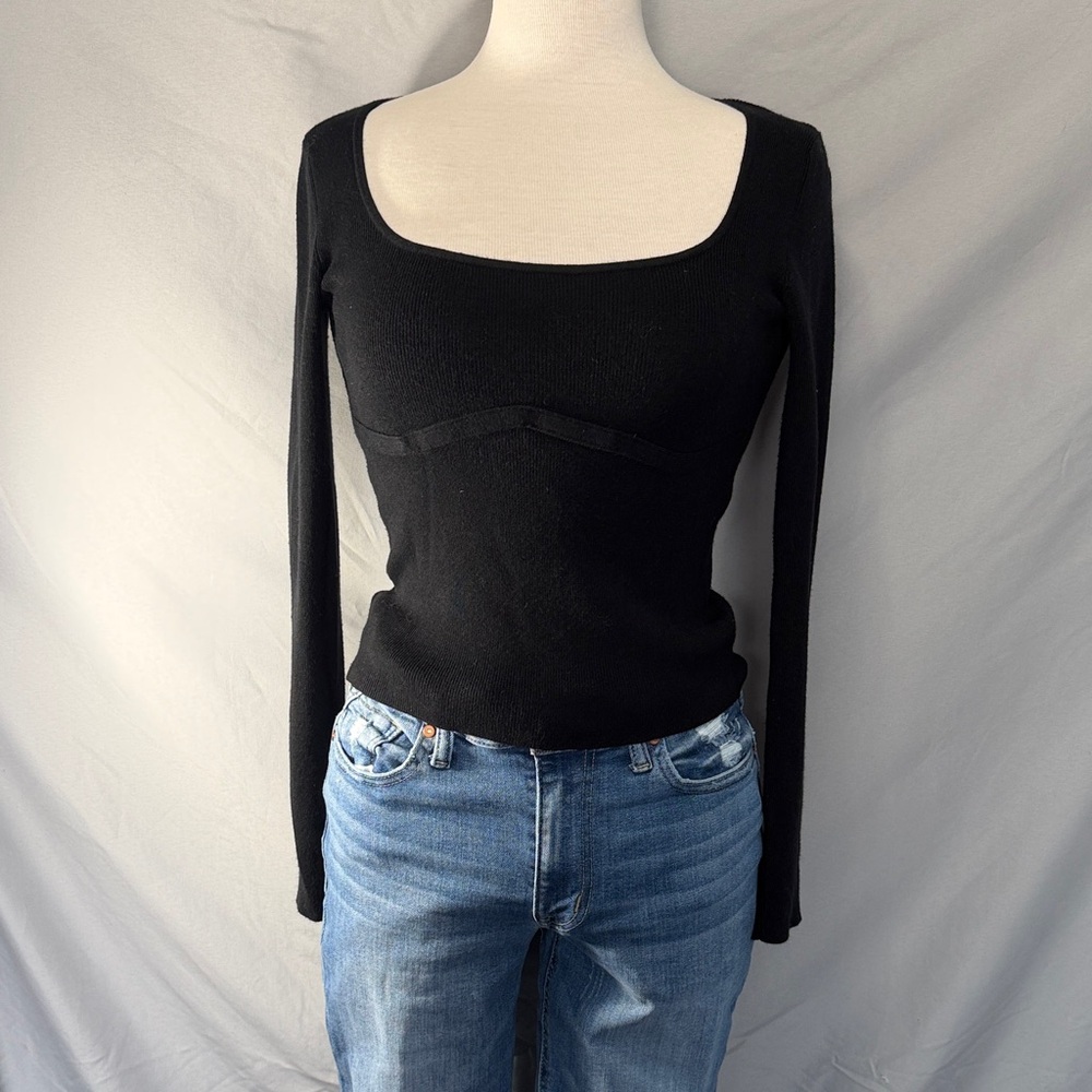 Pink Rose Black Long Sleeve Top
